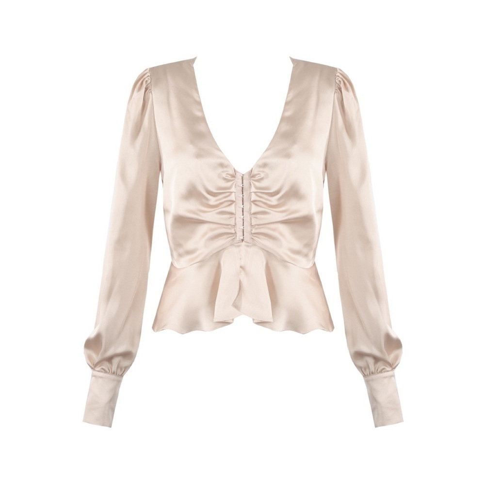 ETOPHE Studios Ivory Satin Hook Front Peplum Blouse